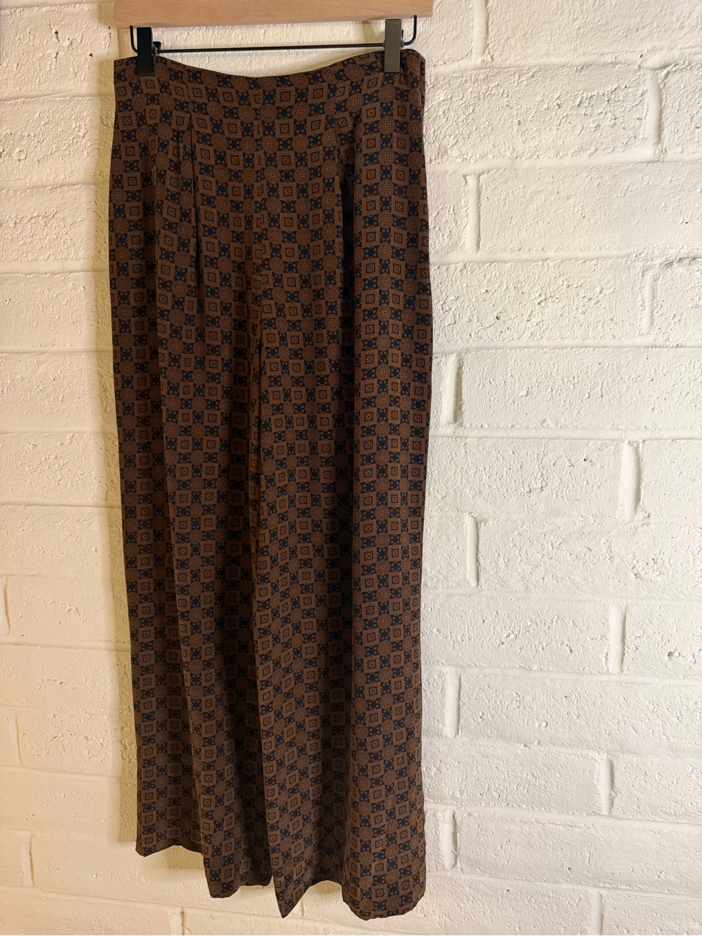 Cappagallo Silk Brown Geometric Print Wide Leg High Waisted Pants Size 8